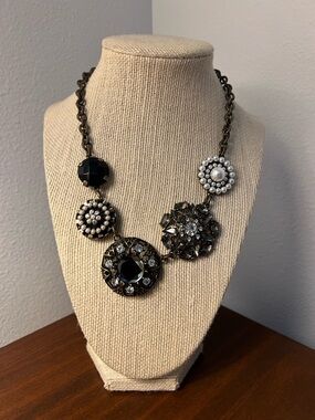 Lia Sophia Black and Pearl Cluster Statement Necklace
